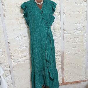 Kate Spade Green Polka Dot Ruffle Wrap Maxi Dress New With Tags 12
